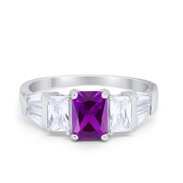 Engagement Ring Radiant Cut Simulated Amethyst CZ 925 Sterling Silver